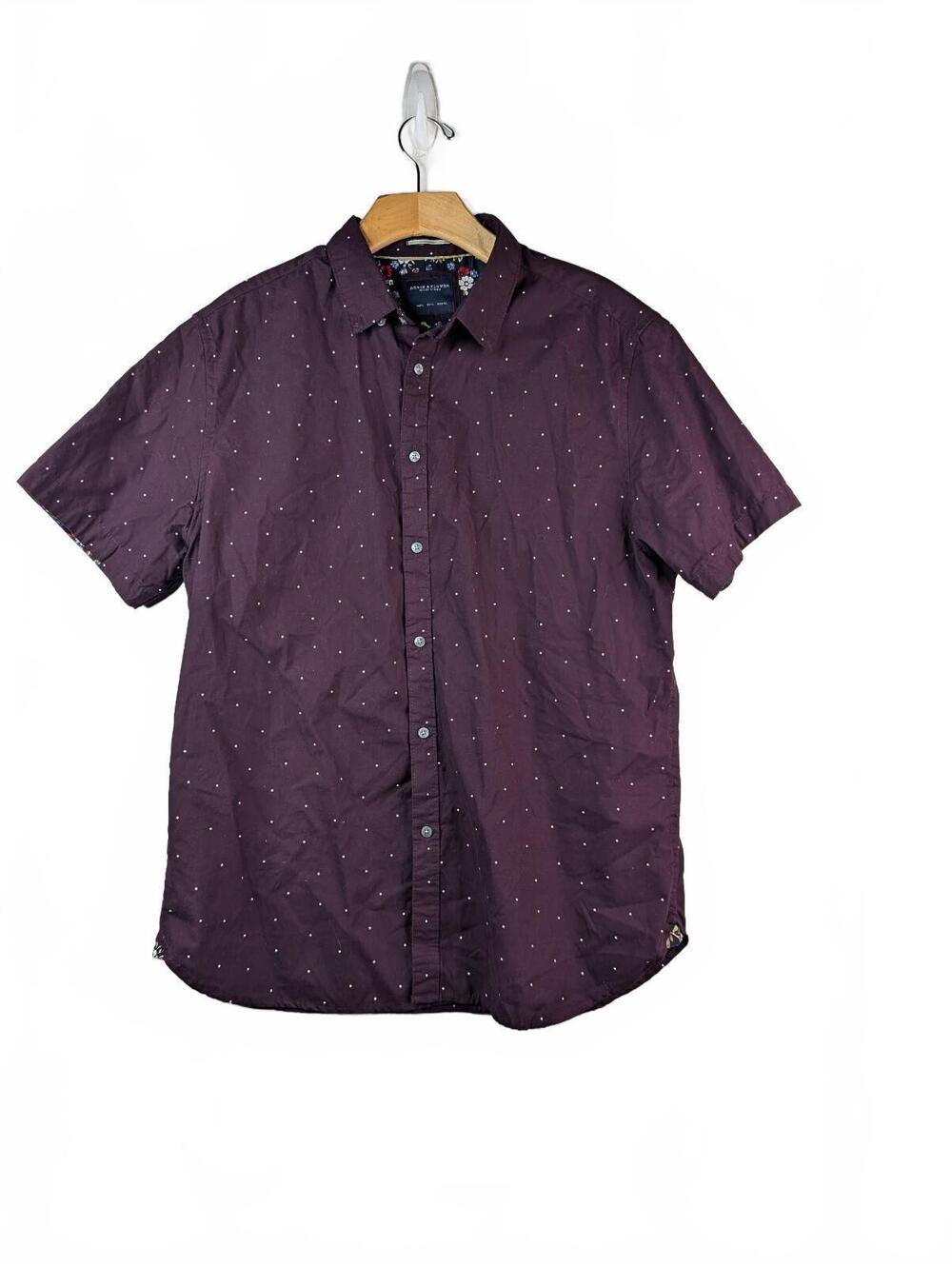 Denim and Flower Ricky Singh Burgundy Micro Dot Short Sleeve Shirt S
